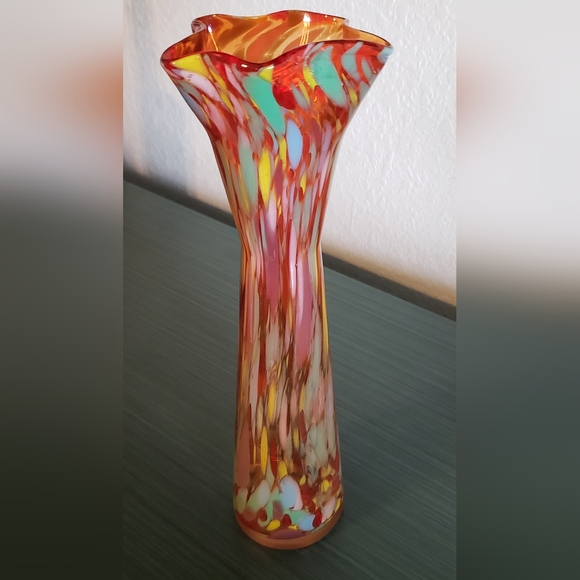 Vintage Handblown Kreiss Japan Multicolor Art Glass Mid-Century Modern Boho Vase - Picture 3 of 10